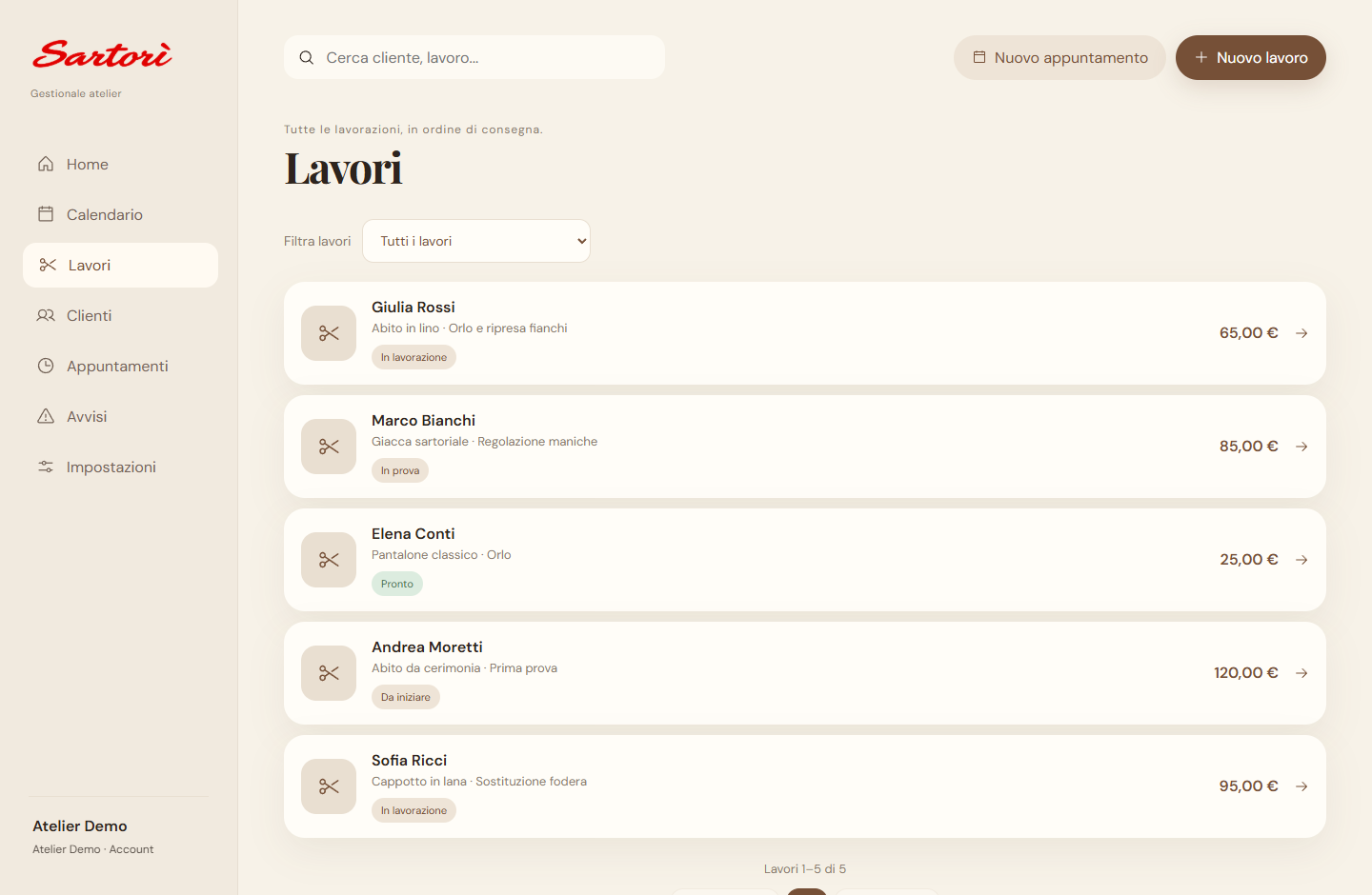 Lavorazioni in corso nel gestionale